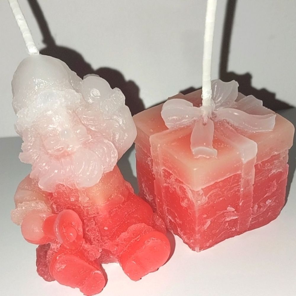 Hand crafted 2 piece holiday Santa's present candle set